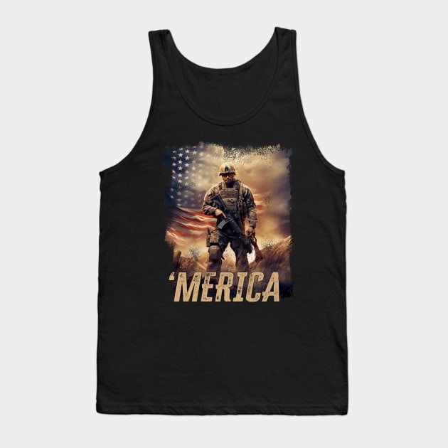 Merica Heroic Navy Seal Waving Flag USA Veteran Tank Top by NOLIMIT-MERICA